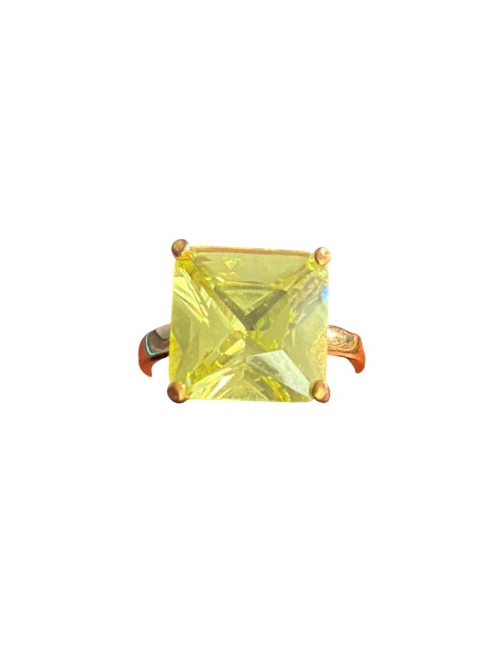 Gold Tone Cocktail Ring Square Lemon Quartz Stone Statement .5" Size 7